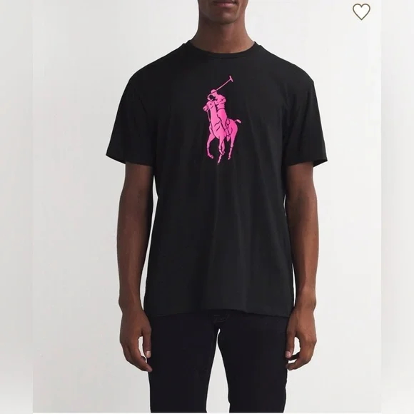Ralph Lauren Black T-Shirt with iconic polo pony in pink - Picture 3 of 7